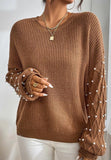 Pearl Detail Round Neck Long Sleeve Sweater - PD SECRET REALM