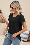 Eyelet Petal Sleeve V-Neck Knit Top - PD SECRET REALM