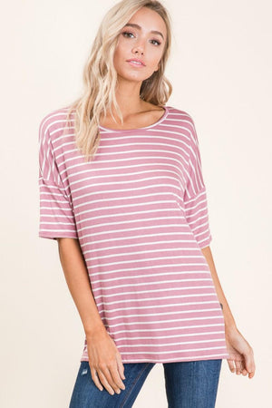 BOMBOM Striped Round Neck Half Sleeve T-Shirt - PD SECRET REALM