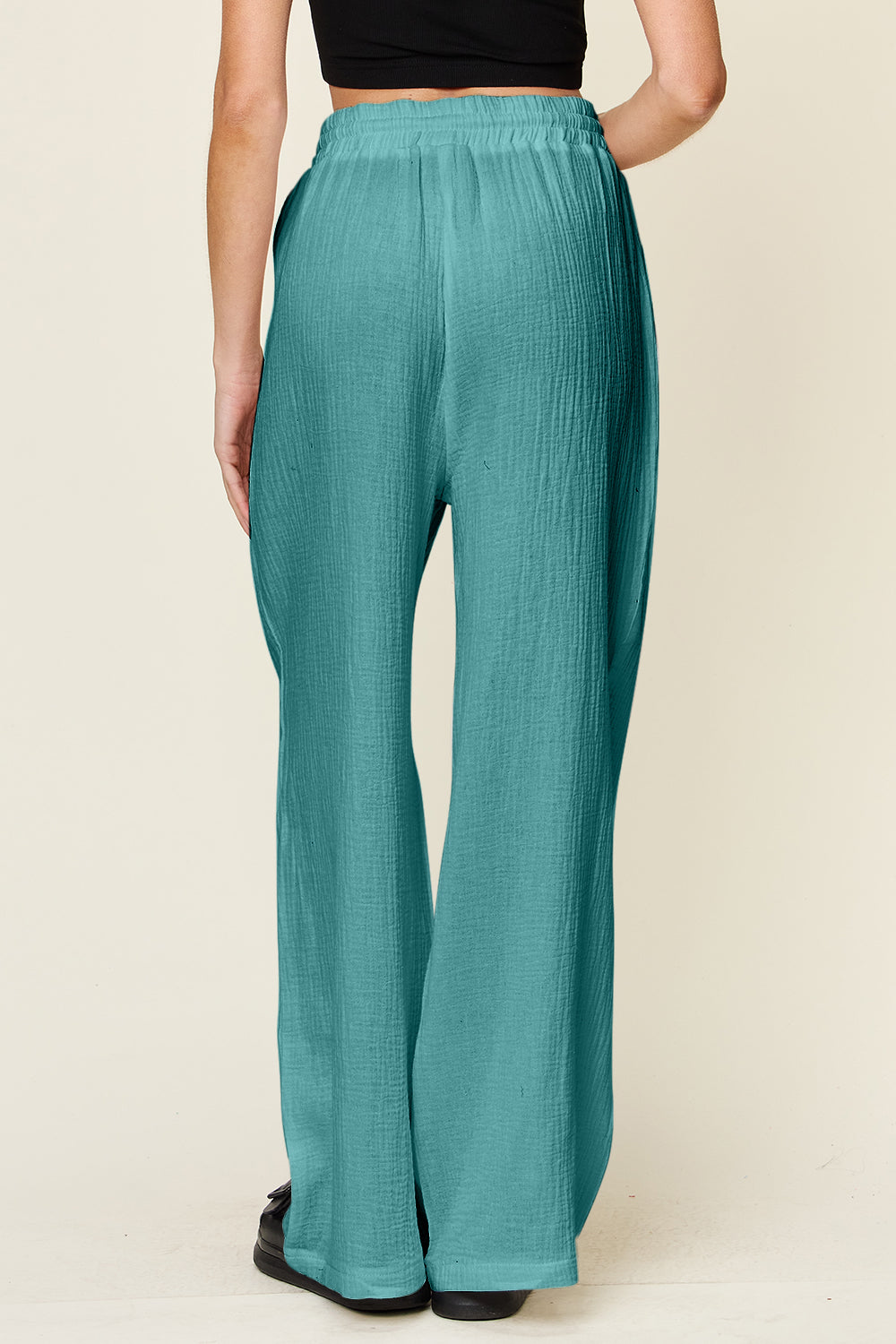 Full Size Texture Drawstring Wide Leg Pants