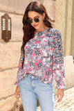 Floral Round Neck Flounce Sleeve Blouse - PD SECRET REALM