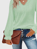 Eyelet V-Neck Flounce Sleeve Blouse - PD SECRET REALM