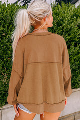 Chestnut Slouchy Drop Shoulder Henley Sweatshirt