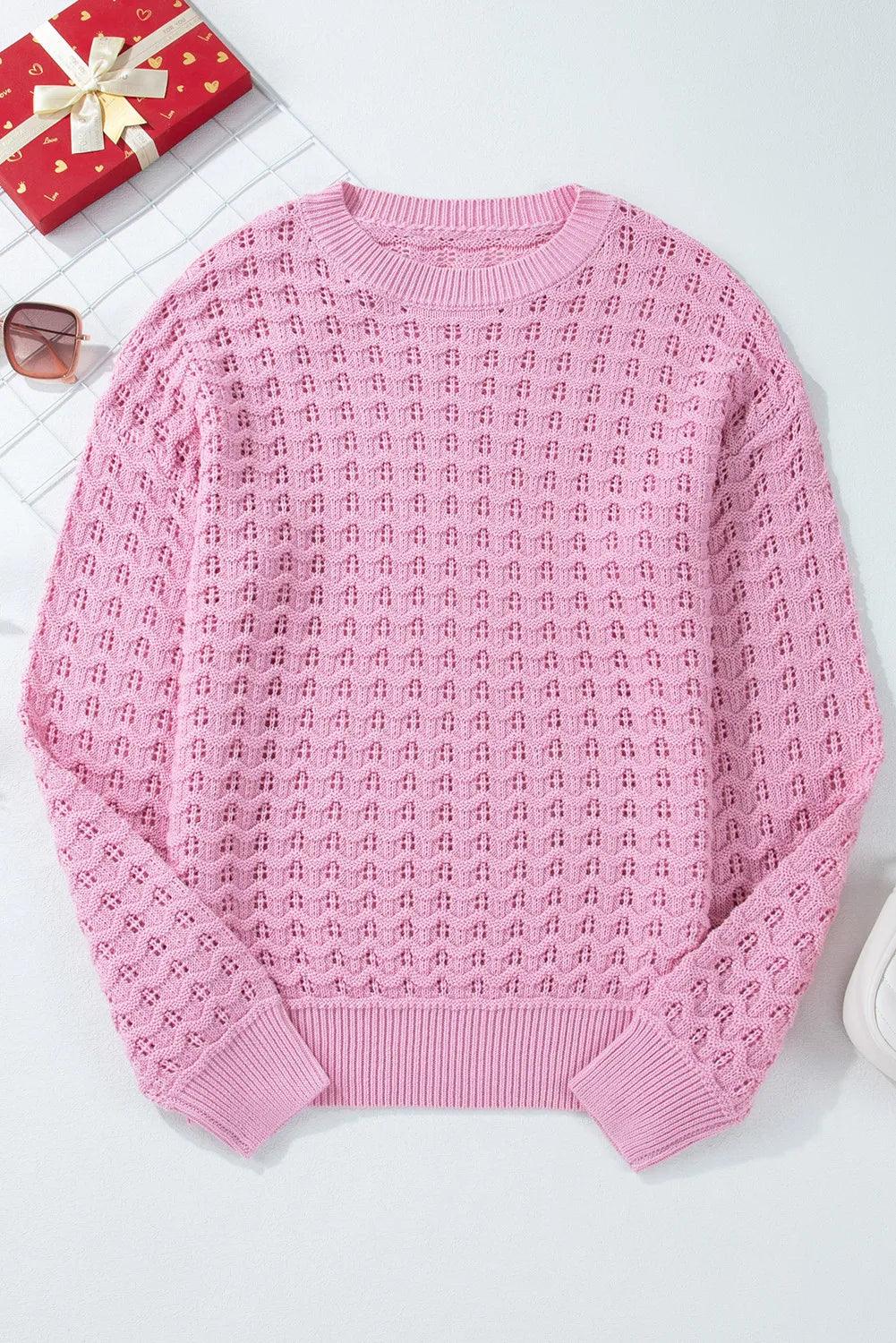 Round Neck Dropped Shoulder Long Sleeve Sweater