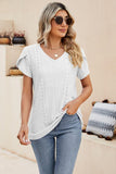 Eyelet Petal Sleeve V-Neck Knit Top - PD SECRET REALM