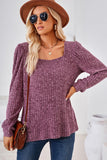 Ribbed Square Neck Long Sleeve T-Shirt - PD SECRET REALM