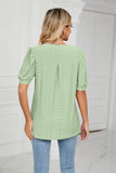 Eyelet Short Puff Sleeve Notched Neck Top - PD SECRET REALM