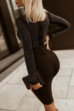 Rhinestone Mock Neck Long Sleeve Dress - PD SECRET REALM