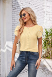 Eyelet Round Neck Petal Sleeve T-Shirt - PD SECRET REALM