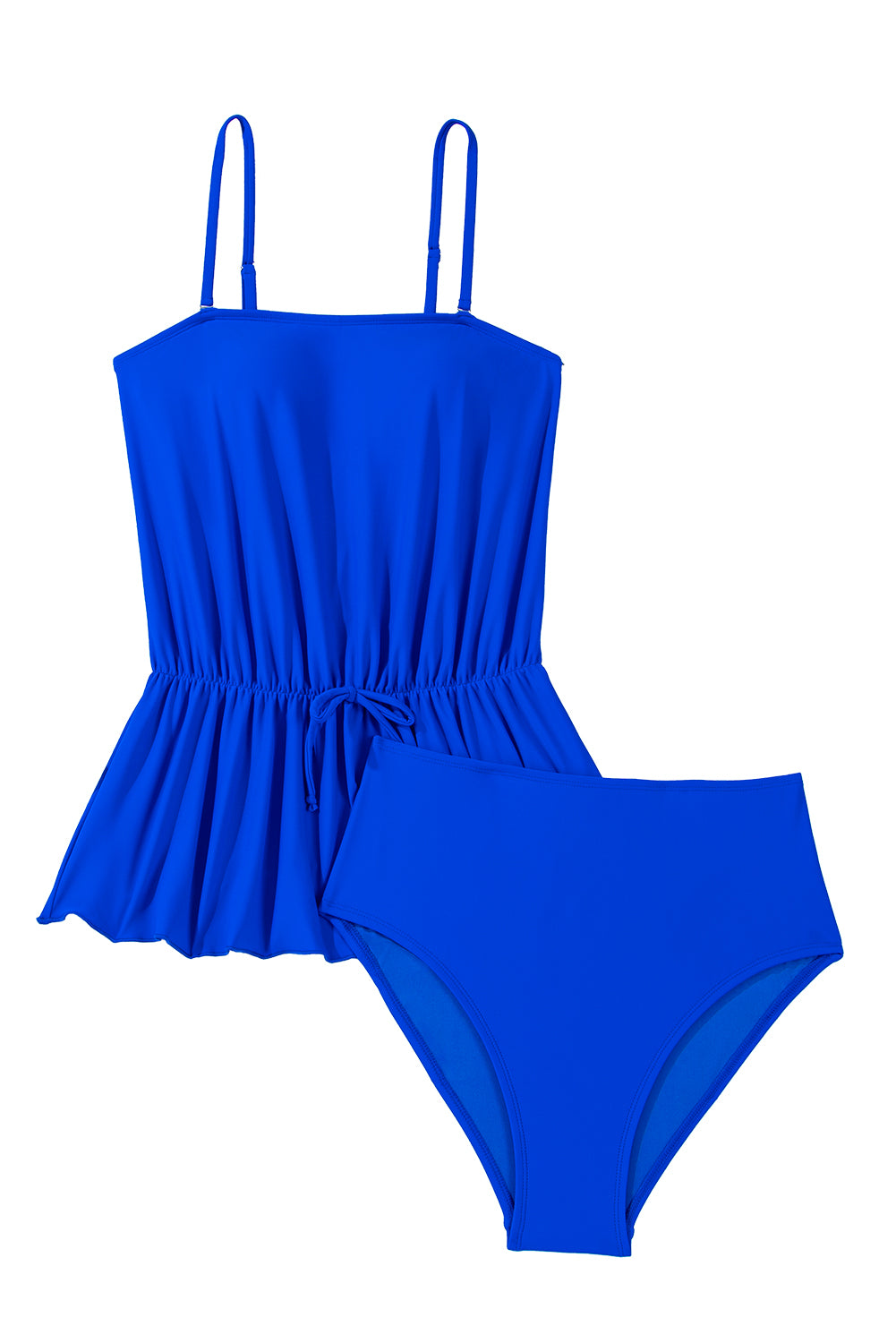 Dark Blue Bow Peplum Waist Spaghetti Straps Tankini Set