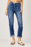 Risen Full Size High-Rise Frayed Cuffed Straight Jeans - PD SECRET REALM