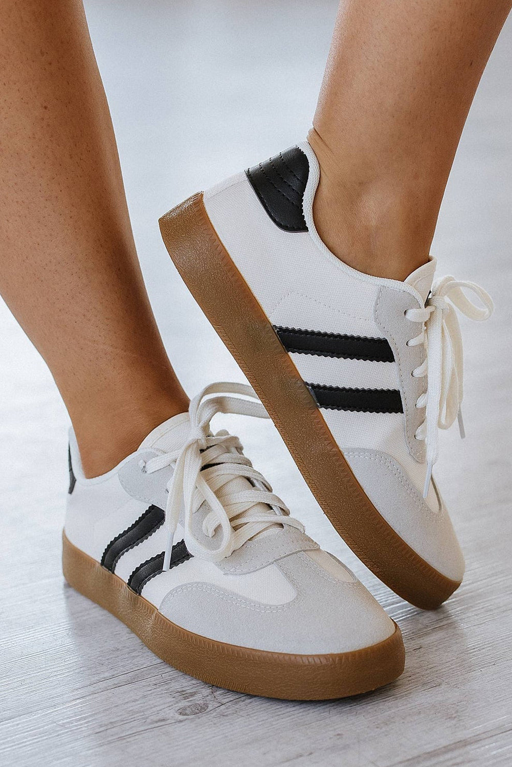 Beau Blue Striped Lace Up Flat Sneakers