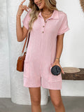 Button Detail Collared Neck Short Sleeve Romper - PD SECRET REALM