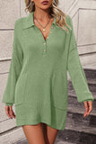 Collared Neck Long Sleeve Sweater Dress with Pockets - PD SECRET REALM