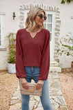 Eyelet Notched Neck Balloon Sleeve Blouse - PD SECRET REALM