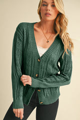 Green Hollow Knit Drop Shoulder Cardigan