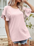 Round Neck Flutter Sleeve Blouse - PD SECRET REALM