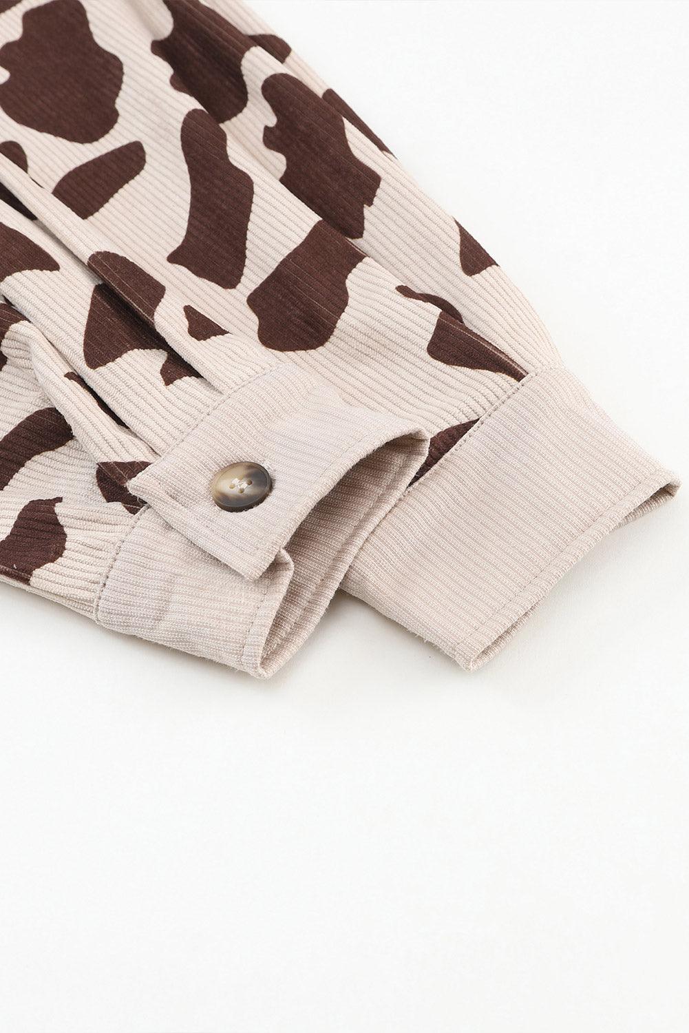 Cow Print Button Up Corduroy Shacket - PD SECRET REALM