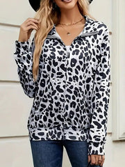 Full Size Leopard Collared Neck Zip Up Jacket