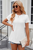 Eyelet Slit Round Neck Short Sleeve T-Shirt - PD SECRET REALM