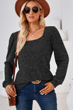 Ribbed Square Neck Long Sleeve T-Shirt - PD SECRET REALM