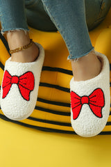 White Sweet Bow Knot Plush Warm Slippers