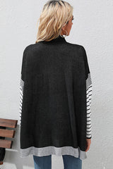 Perfee Striped Dolman Sleeve Mock Neck Knit Pullover