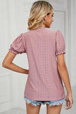 Eyelet V-Neck Short Sleeve Top - PD SECRET REALM