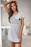 RISE AND SHINE Contrast Lace V-Neck T-Shirt Dress - PD SECRET REALM