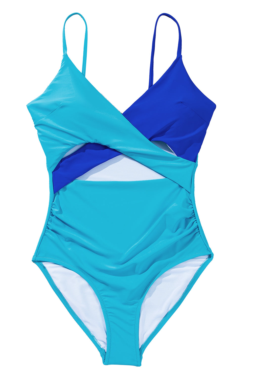 Light Blue Two Tone Colorblock Cutout One Piece Swimsuit