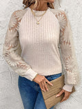 Round Neck Lace Patchwork Long Sleeve Top - PD SECRET REALM