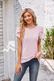 Eyelet Round Neck Petal Sleeve T-Shirt - PD SECRET REALM