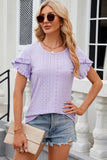 Eyelet Round Neck Petal Sleeve T-Shirt - PD SECRET REALM