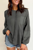 Exposed Seam Round Neck Long Sleeve Sweatshirt - PD SECRET REALM