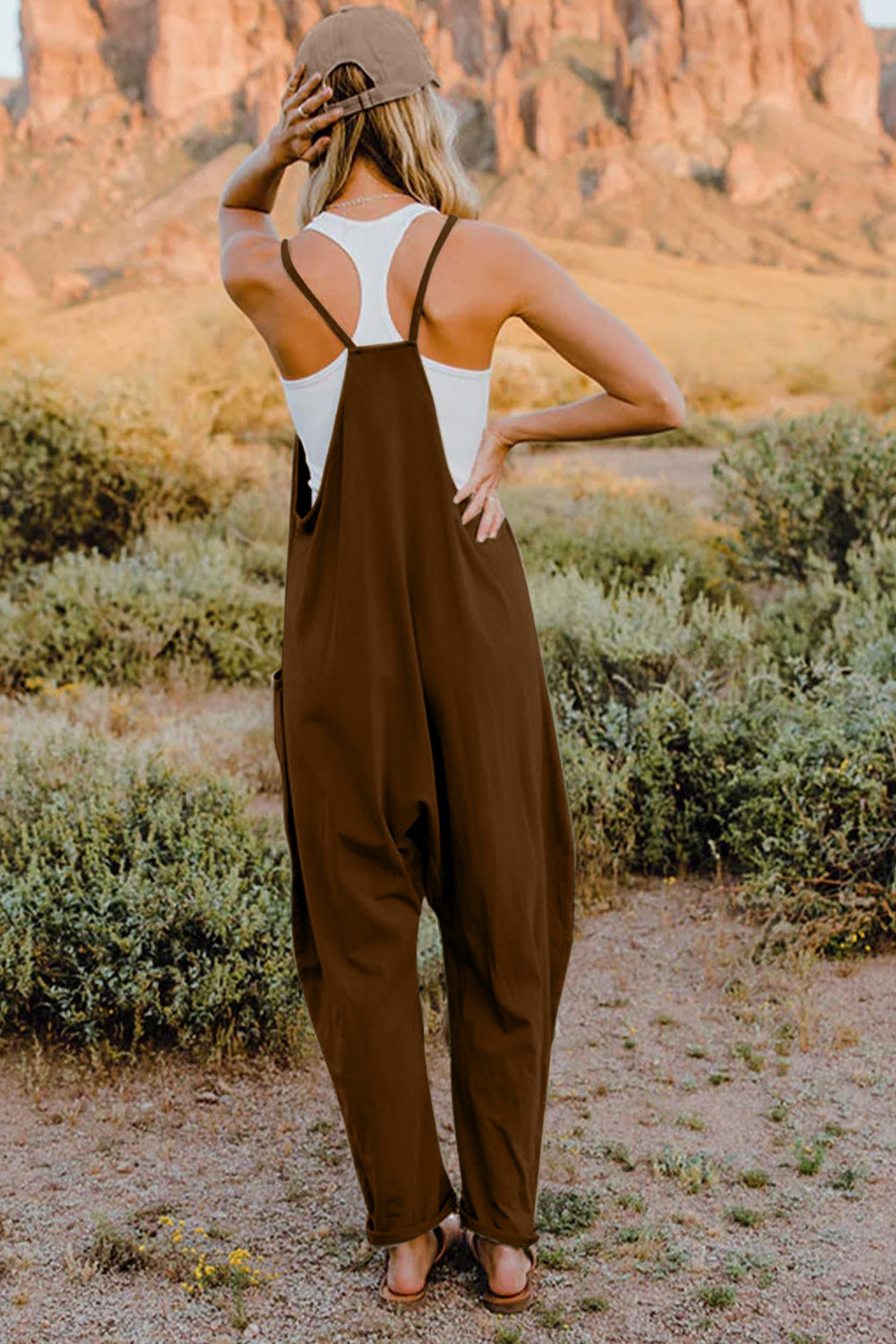 Full Size V-Neck Sleeveless Jumpsuit with Pockets