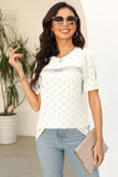 Eyelet Round Neck Short Sleeve T-Shirt - PD SECRET REALM