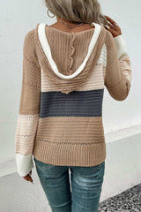 Perfee Color Block Drawstring Hooded Sweater