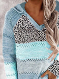 Full Size Openwork Leopard Drawstring Hooded Sweater - PD SECRET REALM