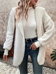 Open Front Long Sleeve Hooded Fuzzy Cardigan