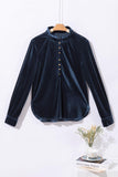 Frill Half Button Mock Neck Long Sleeve Blouse - PD SECRET REALM