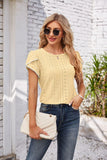 Eyelet Round Neck Petal Sleeve T-Shirt - PD SECRET REALM