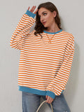 Lovelet Contrast Striped Long Sleeve Sweatshirt - PD SECRET REALM