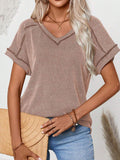 Exposed Seam V-Neck Short Sleeve Top - PD SECRET REALM