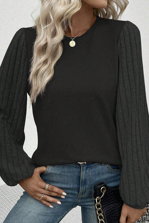 Ribbed Round Neck Long Sleeve Knit Top - PD SECRET REALM