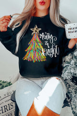 Black Merry Bright Christmas Tree Graphic Sweatshirt