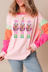 Sequin Nutcracker Round Neck Long Sleeve Top - PD SECRET REALM