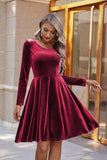 Round Neck Long Sleeve Knee Length Dress - PD SECRET REALM