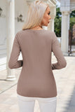 Ribbed V-Neck Long Sleeve Blouse with Pocket - PD SECRET REALM