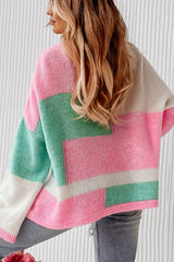 Color Block Round Neck Drop Shoulder Sweater