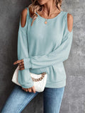 Round Neck Cold-Shoulder Waffle-Knit Top - PD SECRET REALM